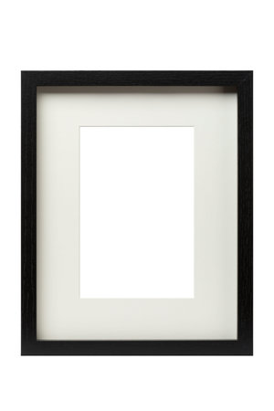 Vertical black wooden picture frame with matte, isolated  on white background. Template for artwork...