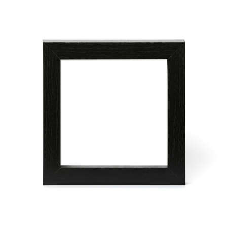 Small square wooden black picture frame isolated on white background. Blank image area maskedの写真素材