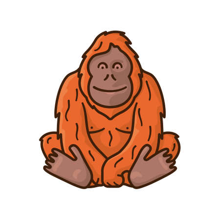 Illustration for Sitting friendly Orangutan ape isolated vector illustration for Orangutan Day on August19 - Royalty Free Image