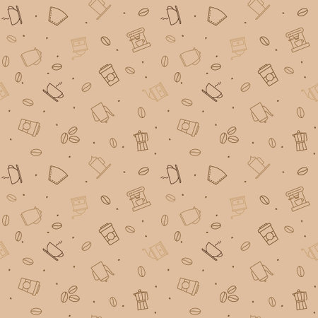 Seamless vector pattern background with coffee outline symbolsのイラスト素材