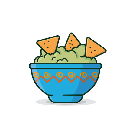 Bowl of guacamole with tortilla chips isolated vector illustrationのイラスト素材