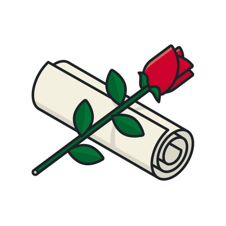rolled love letter and red rose isolated vector illustration for Love Note Day on September 25. Romance concept.のイラスト素材