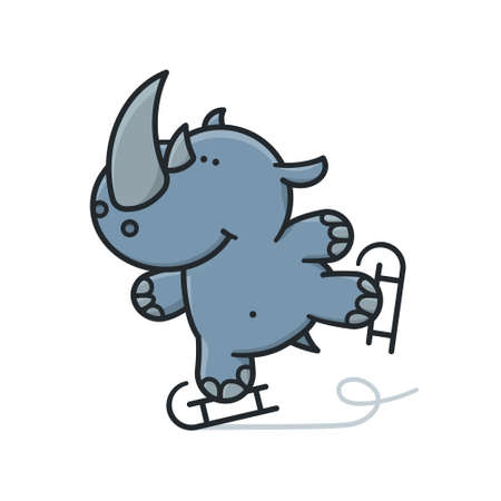 Cute Ice-skating rhino cartoon character isolated vector illustration for Rhino Day on September 22のイラスト素材