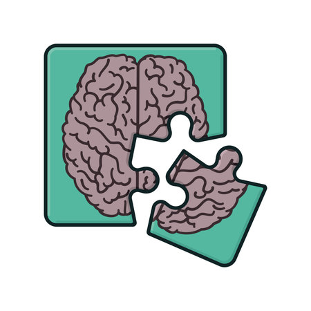 Jigsaw puzzle with brain picture isolated vector illustration for Alzheimers Day on September 21. Loss of memory conceptのイラスト素材