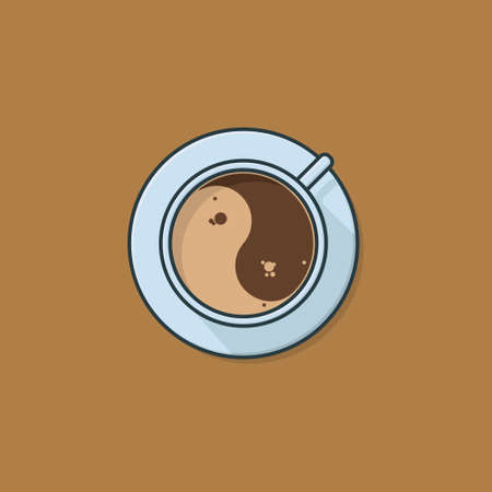 Coffee cup with yin-yang shaped crema top view vector illustration for Coffee Day on October 1.のイラスト素材