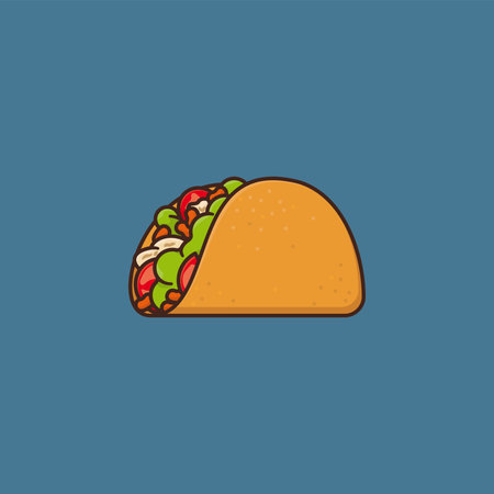 Taco shell filled with lettuce, tomato slices, red beans and poultry vector illustration for Taco Day on October 4のイラスト素材