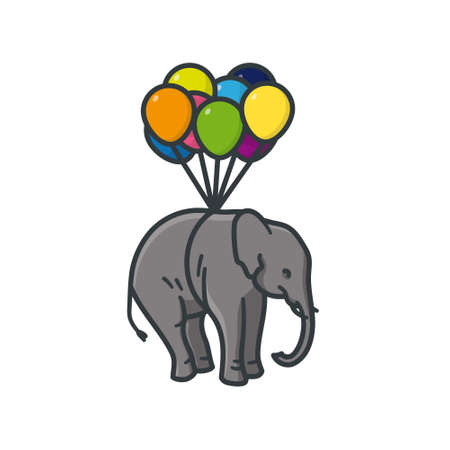 Elephant hanging on a bundle of balloons isolated vector illustration for Balloons Around The World Day on October 5のイラスト素材