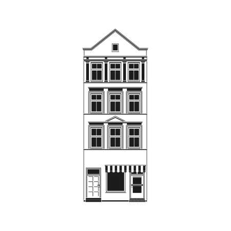 Vector illustration of townhouse with shop from 19th century.のイラスト素材