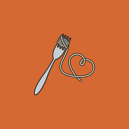 Spaghetti pasta wrapped around fork and hanging in heart shape vector illustration for National...