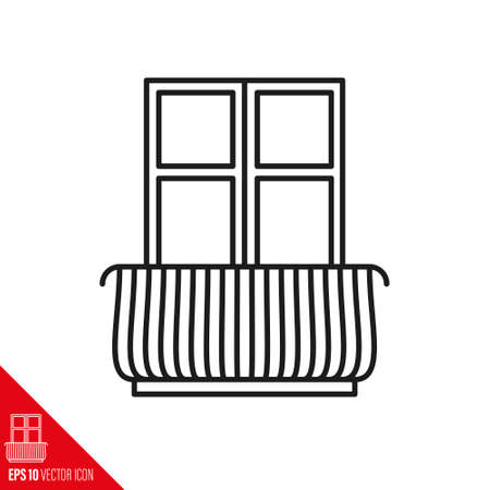 Window and french balcony with curved balustrade vector line iconのイラスト素材