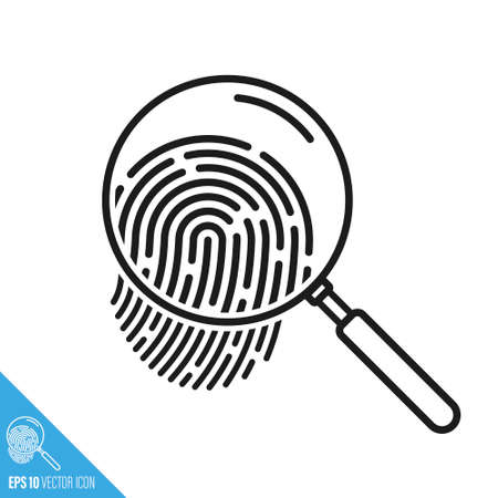 Fingerprint under magnifying glass vector line icon, Crime investigation and digital access control symbolのイラスト素材