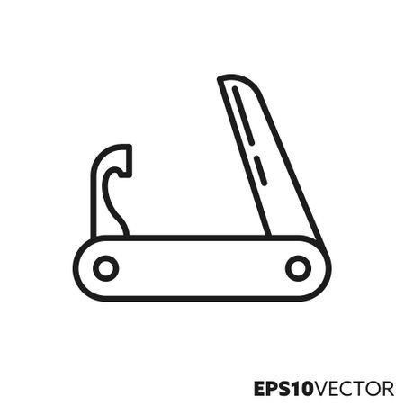 Utility knife line icon. Outline symbol of universal tool. Hiking equipment vector illustration.のイラスト素材