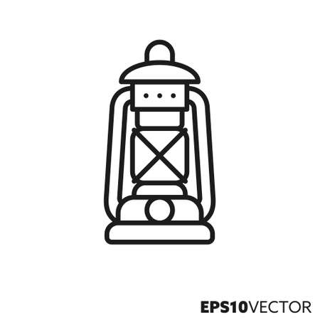 Oil lamp line icon. Camping equipment symbol. Combustion lighting vector illustration.のイラスト素材