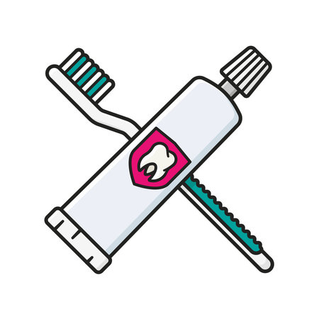 toothbrush and toothpaste tube isolated vector illustration for National Brush Day on November 1. Dental hygiene symbol.のイラスト素材