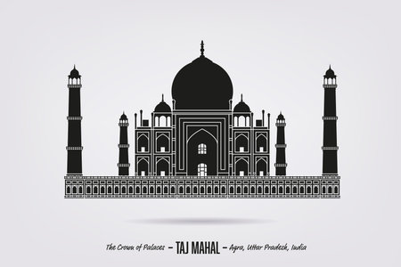 Detailed Silhouette vector of Taj Mahal mausoleum at Agra, Indiaのイラスト素材