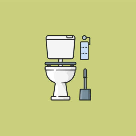 Toilet vector illustration for World Toilet Day. Water closet, toilet paper and toilet brush. Household fixture symbol.のイラスト素材