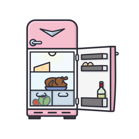 Open retro refrigerator isolated vector illustration for Throw Out Your Leftovers Day on November 29のイラスト素材