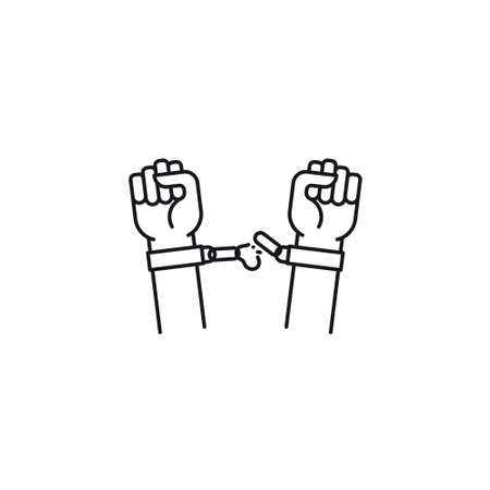 Hands freeing themselves from shackles vector line icon for International Day for the Abolition of Slavery on December 2のイラスト素材