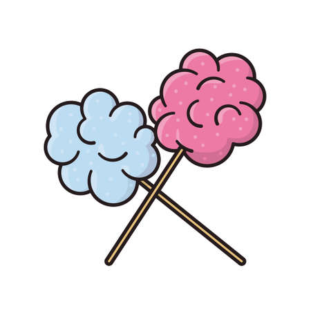 blue and pink cotton candy on sticks isolated vector illustration for Cotton Candy Day on December 7のイラスト素材