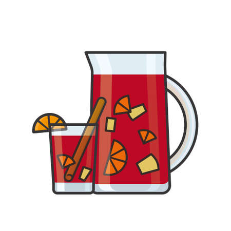 Carafe and glass of Sangria isolated vector illustration for Sangria Day on December 20のイラスト素材