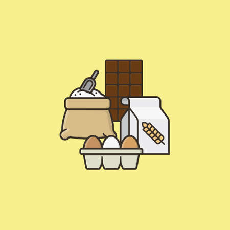 Baking ingredients - sugar, flour, chocolate and eggs - vector illustration for Bake Cookies Day on December 18のイラスト素材