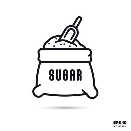 Bag of sugar with shovel vector line icon. Baking ingredients outline symbol ..のイラスト素材
