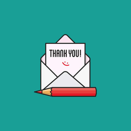 Message in envelope with red pencil vector illustration for Thank you note day on December 26.のイラスト素材