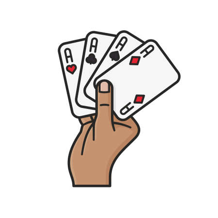 hand holding four aces playing cards isolated vector illustration for Card Playing Day on December 28のイラスト素材