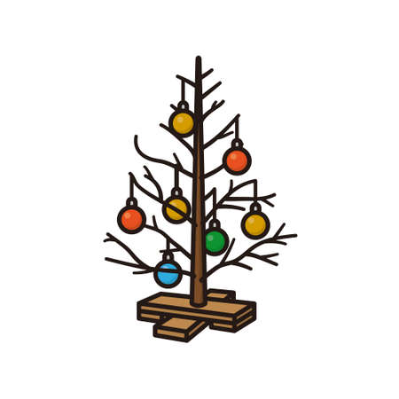 Bare christmas tree with baubles isolated vector illustration for Falling Needles Family Fest on December 30のイラスト素材