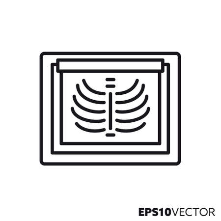 Chest X-ray image on lightbox line icon. Medical equipment, diagnostics and health care concept flat vector illustration.のイラスト素材