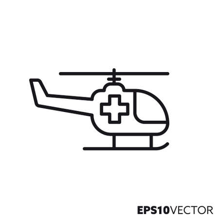 Ambulance helicopter line icon. Outline symbol of urgent medical transport. Health care and medicine concept flat vector illustration.のイラスト素材