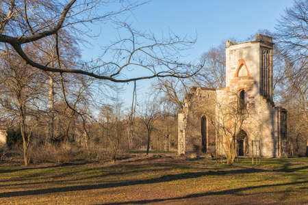 Ruins of the House of Templars â Templerherrenhaus â at the public Park an der Ilm, Weimar, Germanyの写真素材