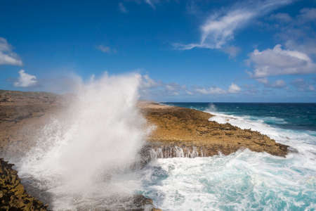 Wave crashing into Boka Pistol bay, CuraÃ§aoの写真素材