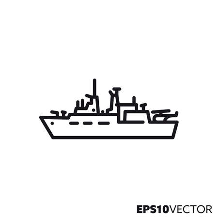 Frigate vector line icon. Navy ship outline icon.のイラスト素材