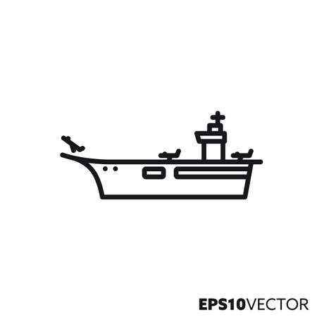 Aircraft carrier vector line icon. Navy ship outline icon.のイラスト素材
