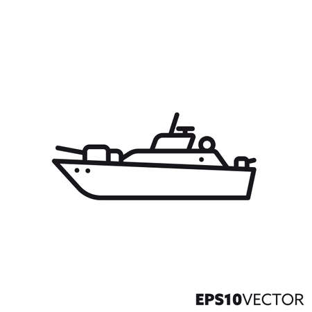 Fast attack craft vector line icon. Military vessel outline symbol.のイラスト素材
