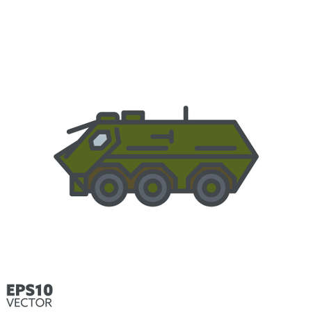 Six-wheeled armored personnel carrier vector filled line icon. Military vehicle color icon.のイラスト素材