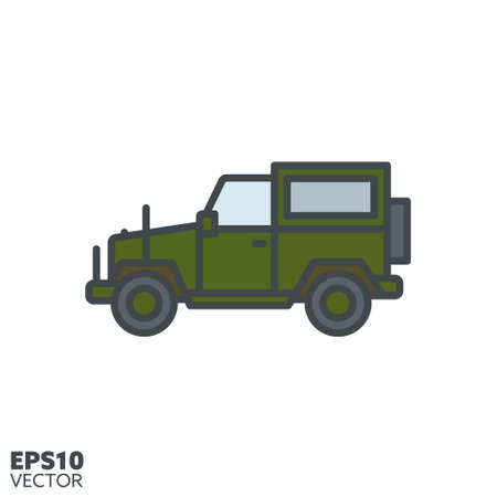 Offroad vehicle vector line icon with color fill. Military four wheel drive color icon.のイラスト素材