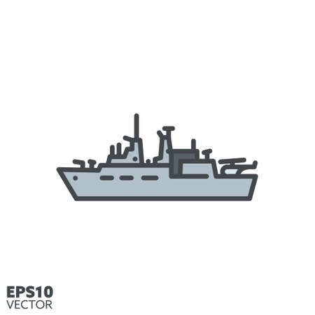 Frigate vector filled line icon. Navy ship color icon.のイラスト素材