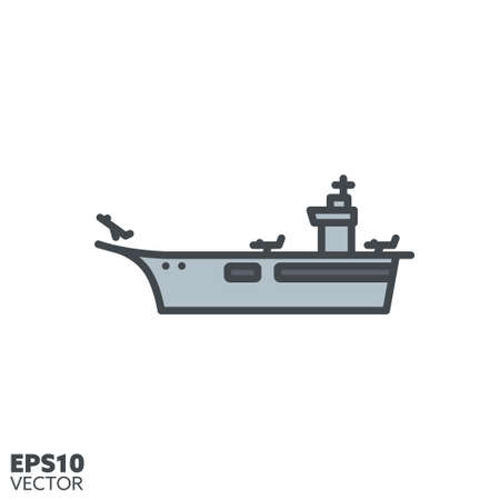 Aircraft carrier vector filled line icon. Navy ship outline icon.のイラスト素材