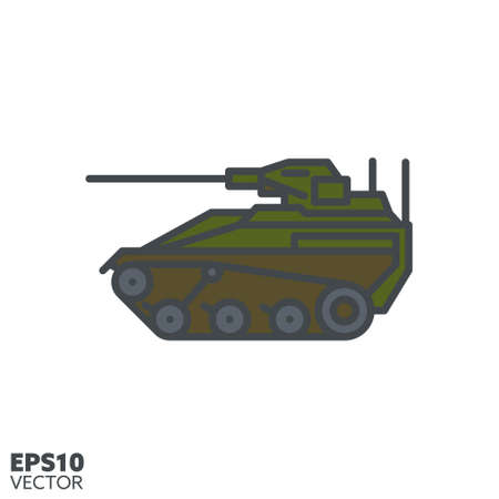 Armored Weapons Carrier vector filled line icon. Small tank color icon.のイラスト素材