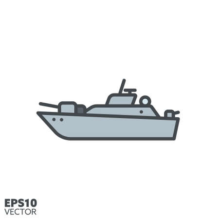 Fast attack craft vector filled line icon. Military vessel color icon.のイラスト素材