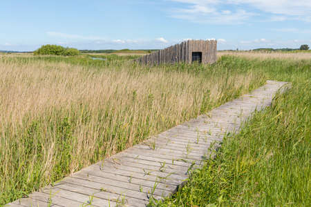 Observation hide at Tryggelev Nor bird sanctuary, Langeland, Denmarkの写真素材