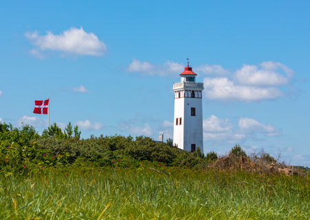 Strib Fyr, lighthouse at Middelfart on the Little Belt coast of Funen, Denmarkの写真素材