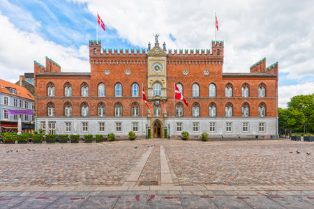 Odense City Hall, built in the style of historicism, resembling the Palazzo Publico at Sienaのeditorial素材
