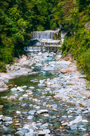 Cascades of river Livo at Domaso on Lake Como, Lombardy, Italy. Long exposure shot.の写真素材