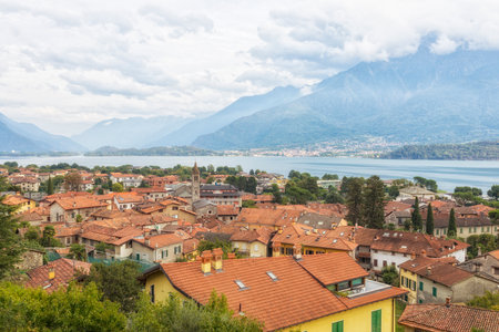View over the roofs of Domaso, Lake Como, Italyの写真素材