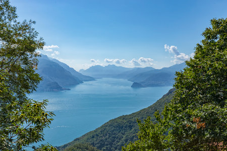 High angle view of Lake Como from Carcenteの写真素材