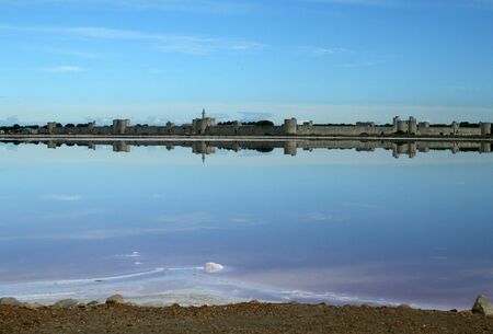 view on aigues mortes (historic rampart in france)の写真素材