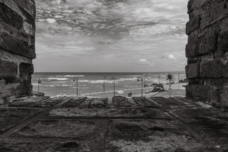 Black and white photo of the beach in Dominican Republic Puerto Plata Sosua Cabarete 2012の写真素材